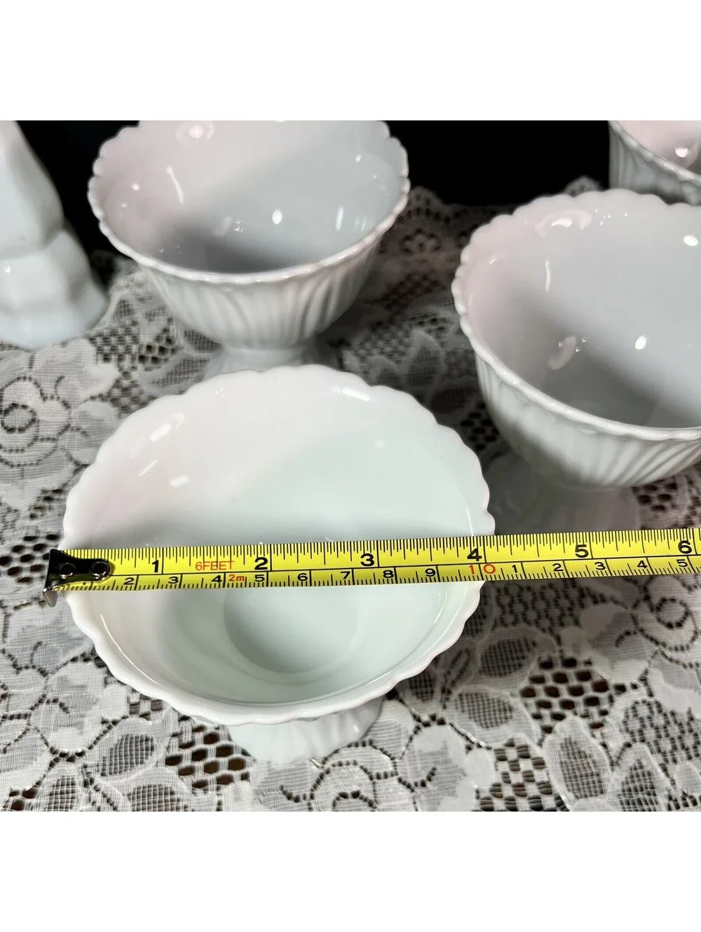 Vintage White Pier One Dessert Ice Cream Bowls Footed Pedestal White Rare (4)